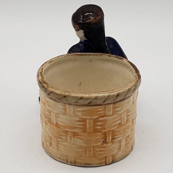 Occupied Japan Vintage Hand Painted Porcelain Sitting Japanese Man w/Fan Planter - Picture 9 of 11